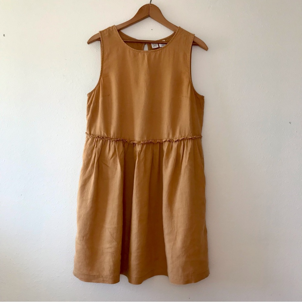 Artisan NY 100% Linen Mini Dress / Top Barnet Yellow Ruffles Pockets Size 6